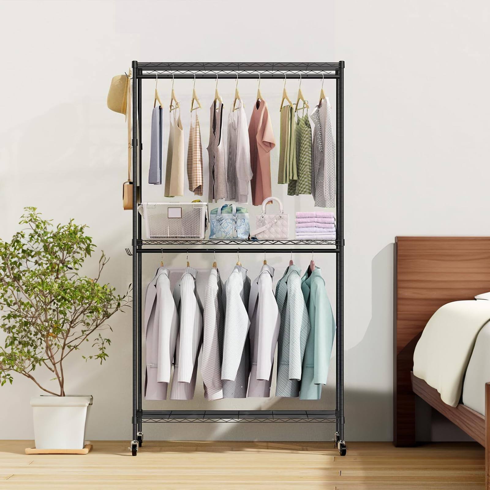 Alt View 8. Refined Abode Design - Quality Clothing Racks For Hanging Clothes Capacity Adjustable 3-tier Metal Wardrobe Rack & Frame Tool-free... - Default.