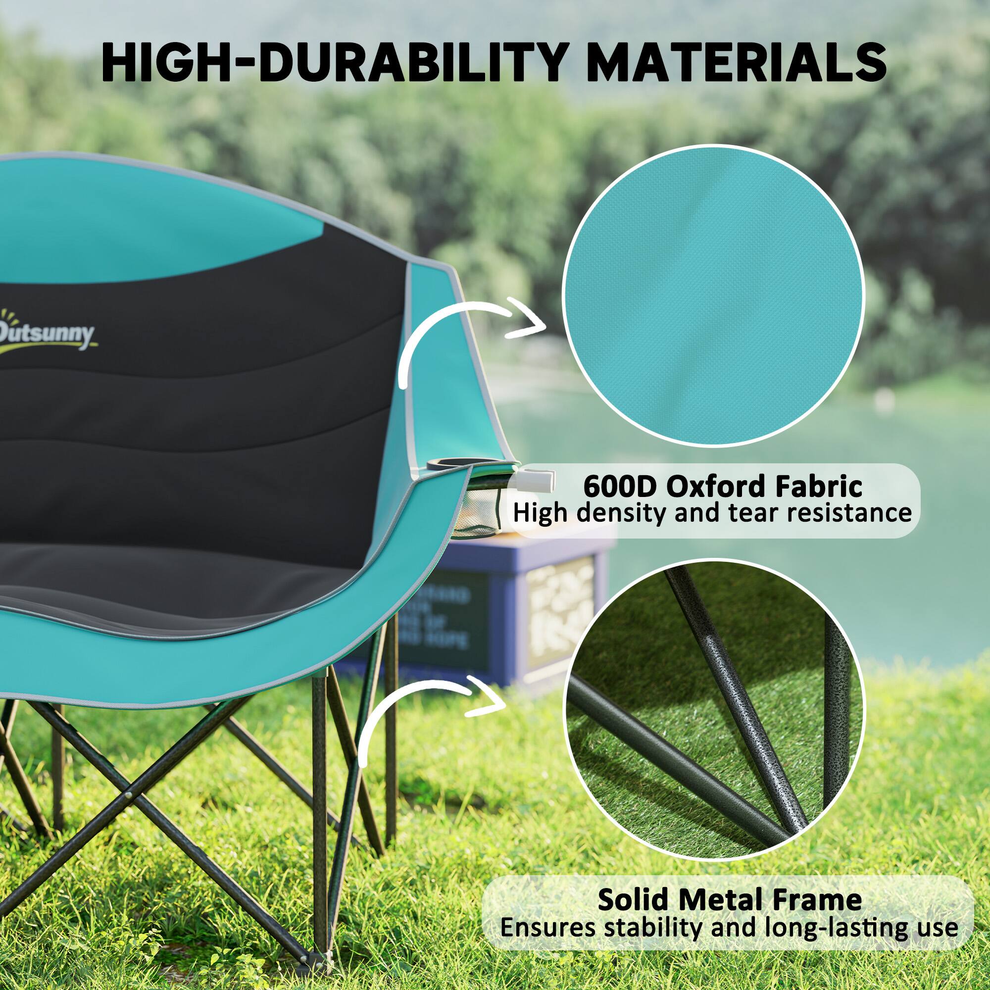 HIGH-DURABILITY MATERIALS

600D Oxford Fabric
High density and tear resistance

Solid Metal Frame
Ensures stability and long-lasting use