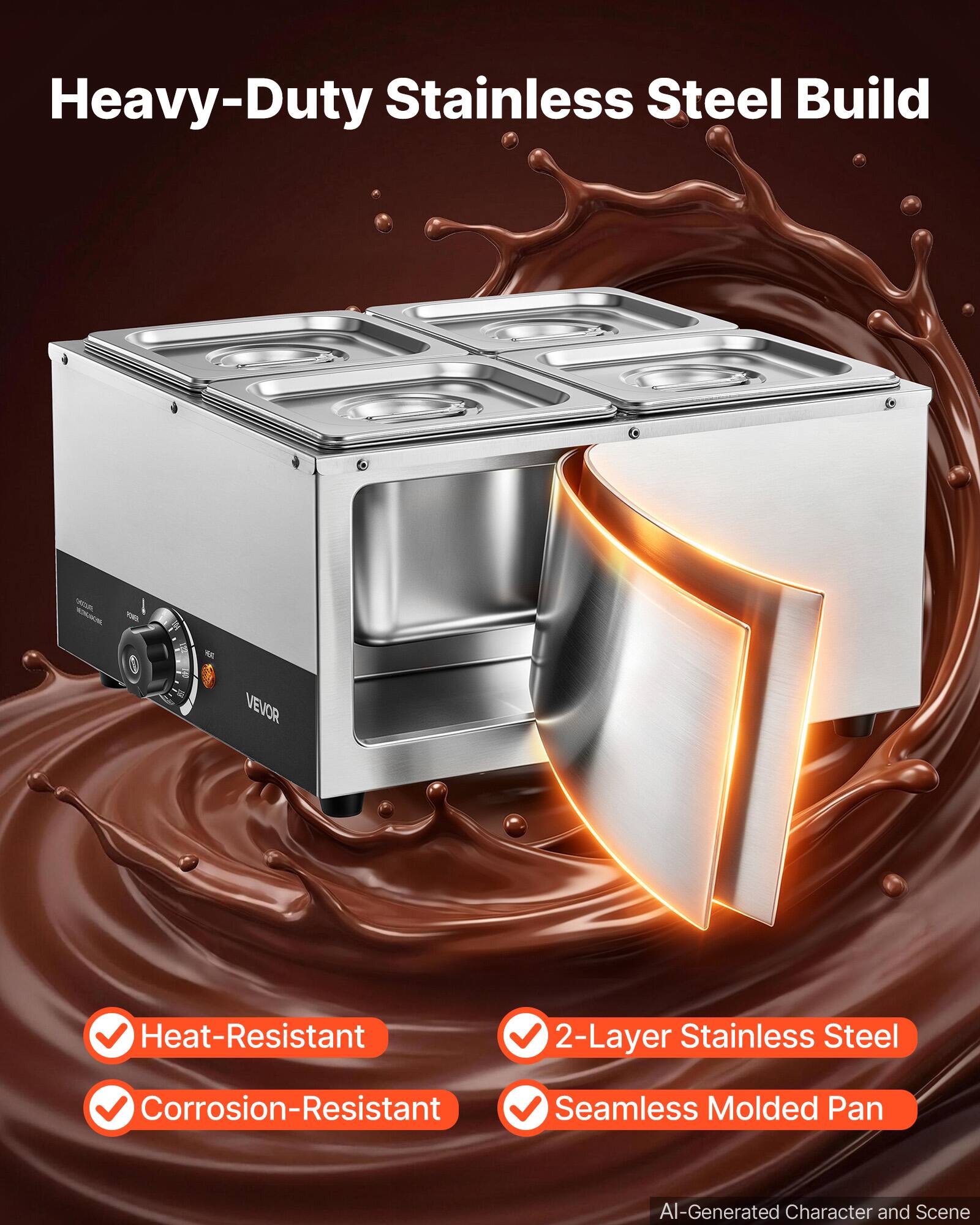 Heavy-Duty Stainless Steel Build

VEVOR

Heat-Resistant

2-Layer Stainless Steel

Corrosion-Resistant Seamless Molded Pan

AI-Generated Character and Scene