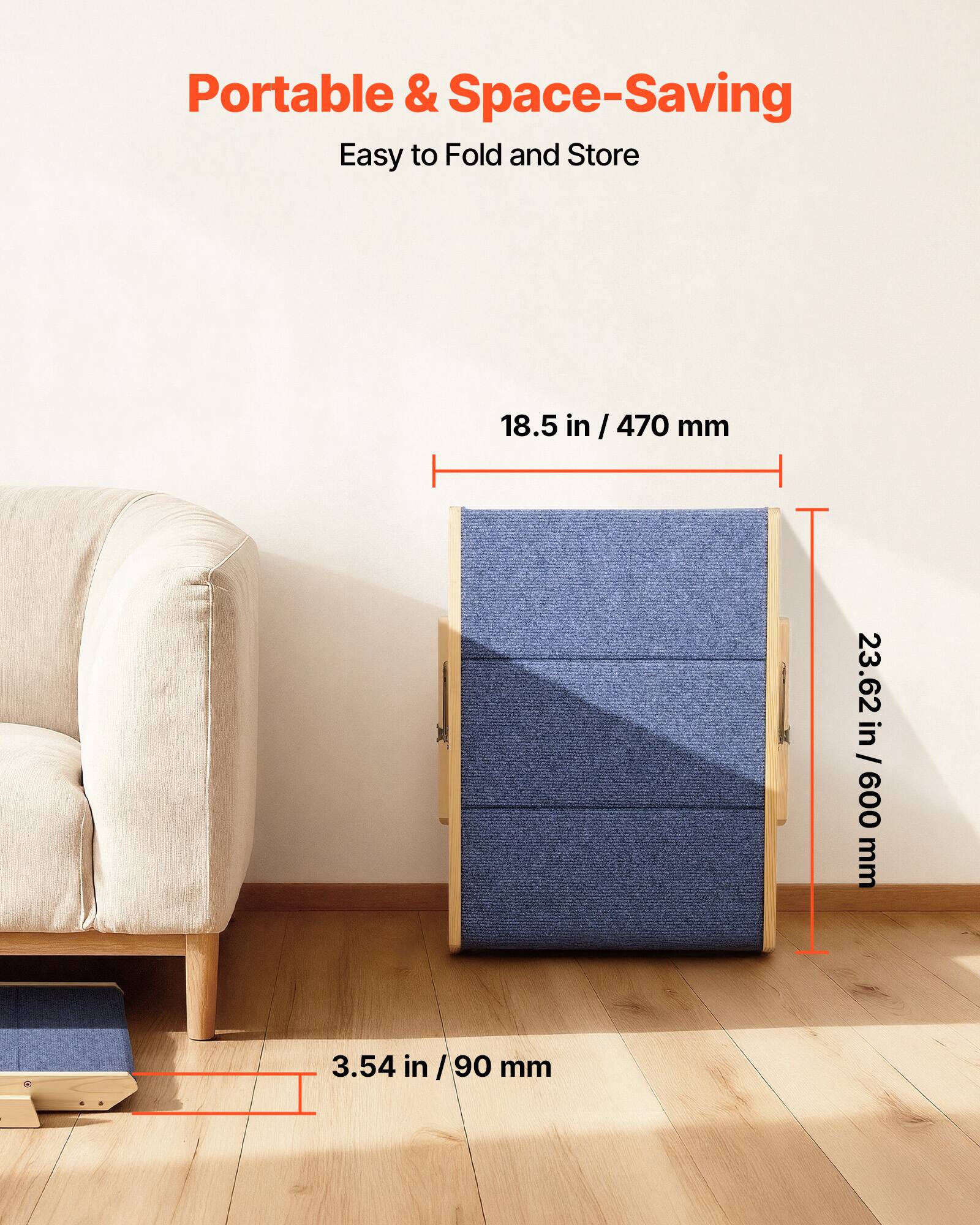 Portable & Space-Saving  
Easy to Fold and Store  

18.5 in / 470 mm  
23.62 in / 600 mm  
3.54 in / 90 mm