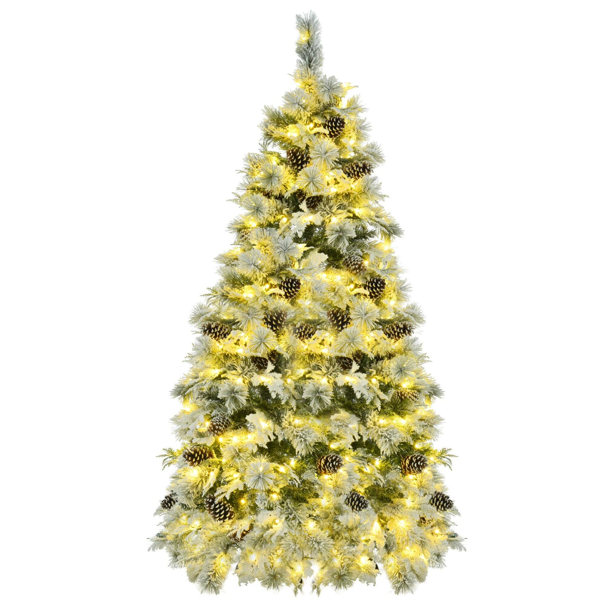 Alt View 5. BreeBe - 6FT Pre-Lit Spruce Snow Flocked Christmas Tree with Pine Cones - White, Green.