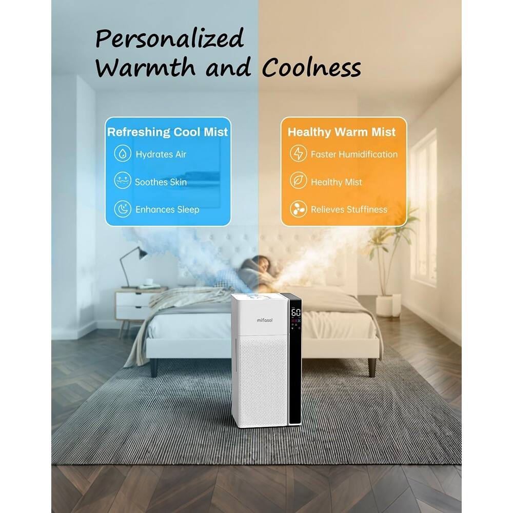 Personalized Warmth and Coolness

Refreshing Cool Mist
- Hydrates Air
- Soothes Skin
- Enhances Sleep

Healthy Warm Mist
- Faster Humidification
- Healthy Mist
- Relieves Stuffiness

mifacol 60
