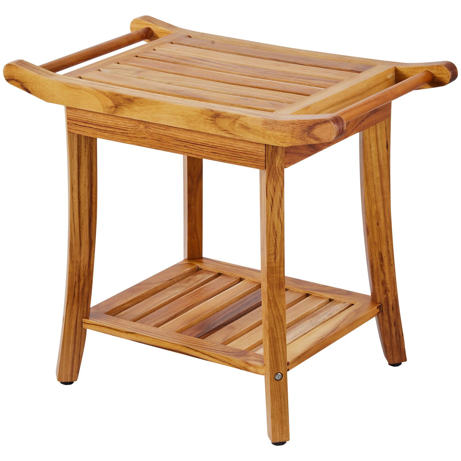Alt View 5. VEVOR - Teak Shower Bench, 22 x 14.4 x 18.5 in, Waterproof Wood Shower Stool with Storage Shelf Handle Non-Slip Feet - Wood.
