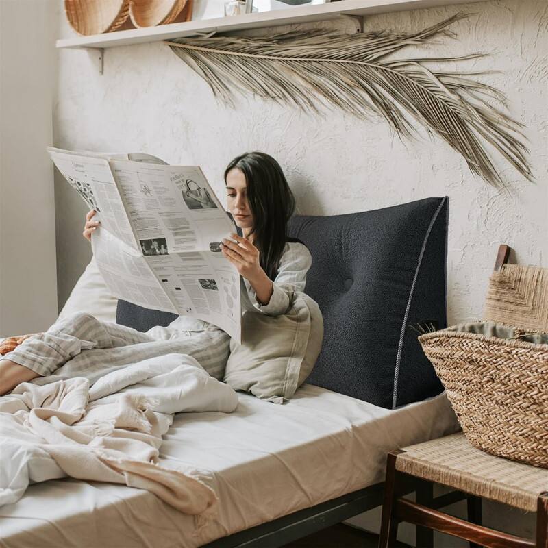 Angle. wowmax - King Size Gray Wedge - Extra Large Plush Triangle Reading Pillow for Bed Back Support - Grey.