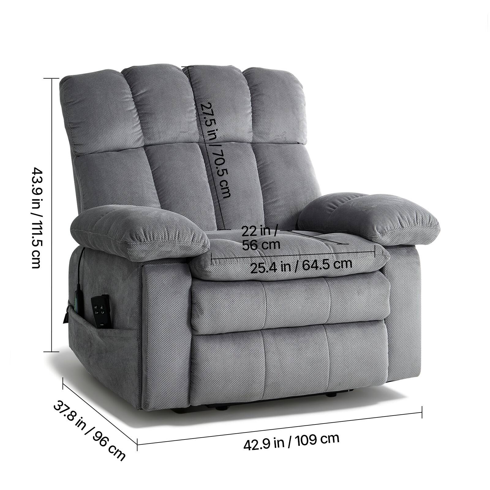 43.9 in / 111.5 cm  
27.5 in / 70.5 cm  
22 in / 56 cm  
25.4 in / 64.5 cm  
37.8 in / 96 cm  
42.9 in / 109 cm