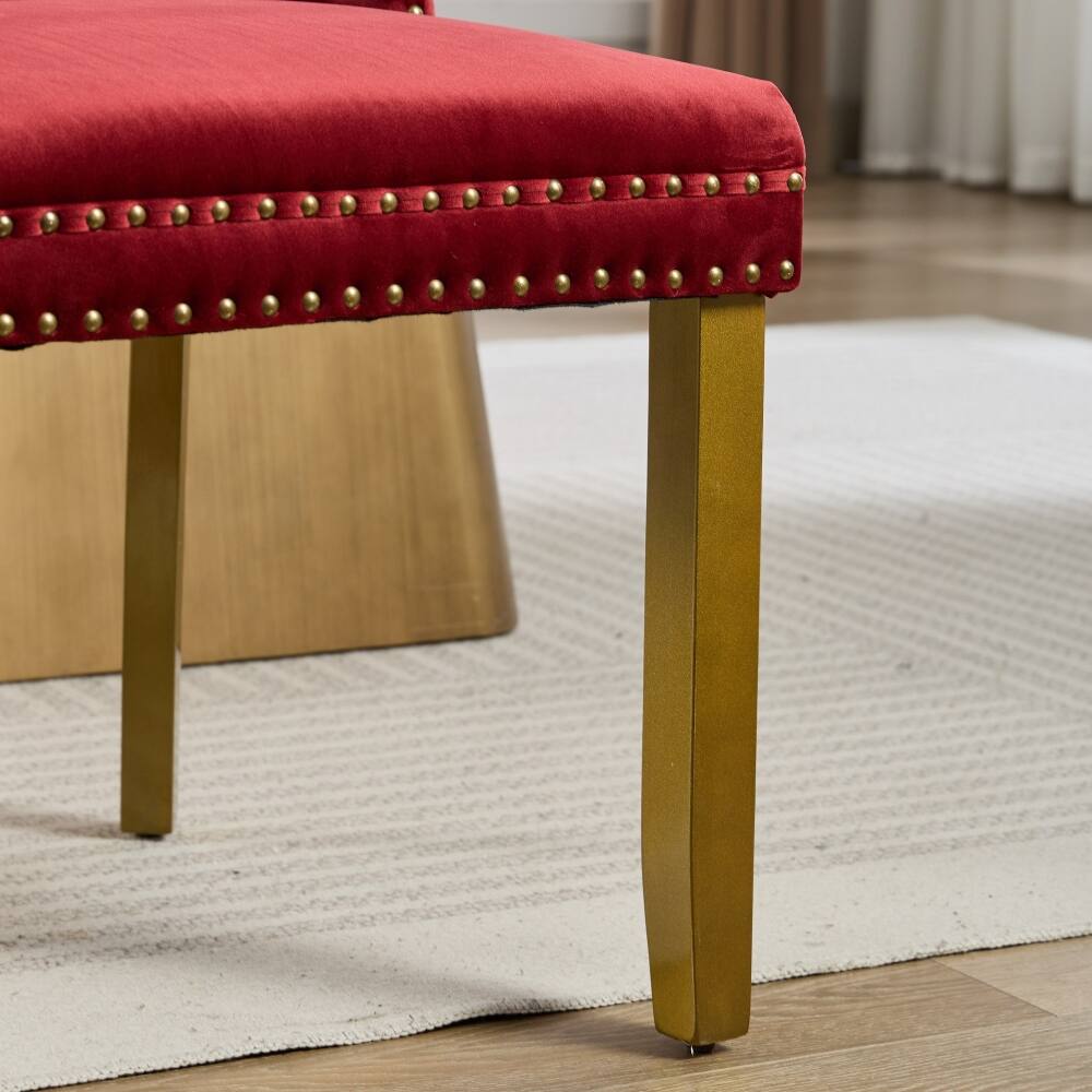 Alt View 9. Loheer - Loheer Wine Red Velvet Dining Chairs Set of 2 Tufted Solid Wood Golden Legs - Wine Red.