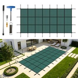 Ropilly - 16x32 ft inground pool safety cover, rectangular winter pool cover green