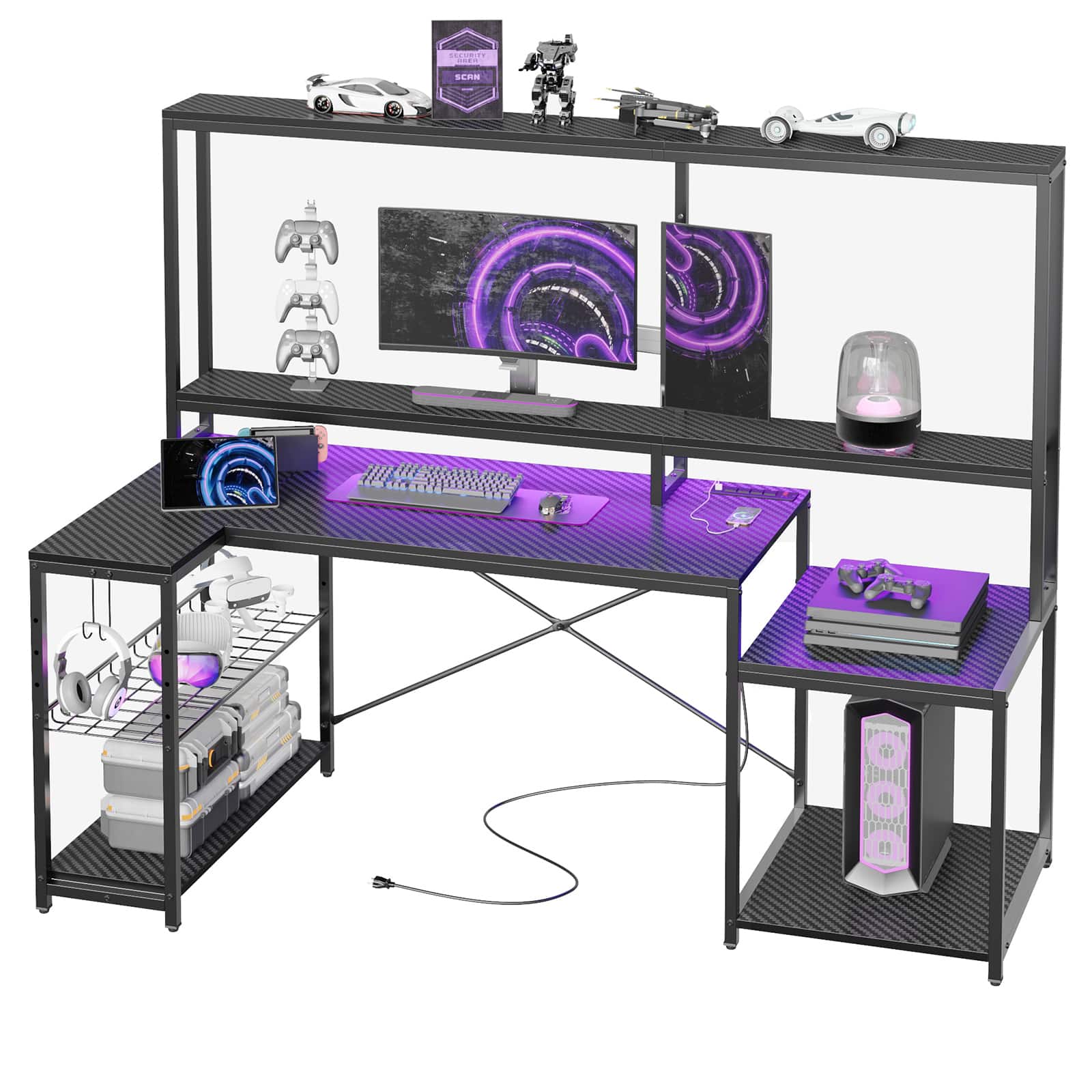 Alt View 15. Bestier - 71.5" LED Gaming Desk with Hutch featuring a Computer Desk with Power Outlet and Monitor Stand - Black.