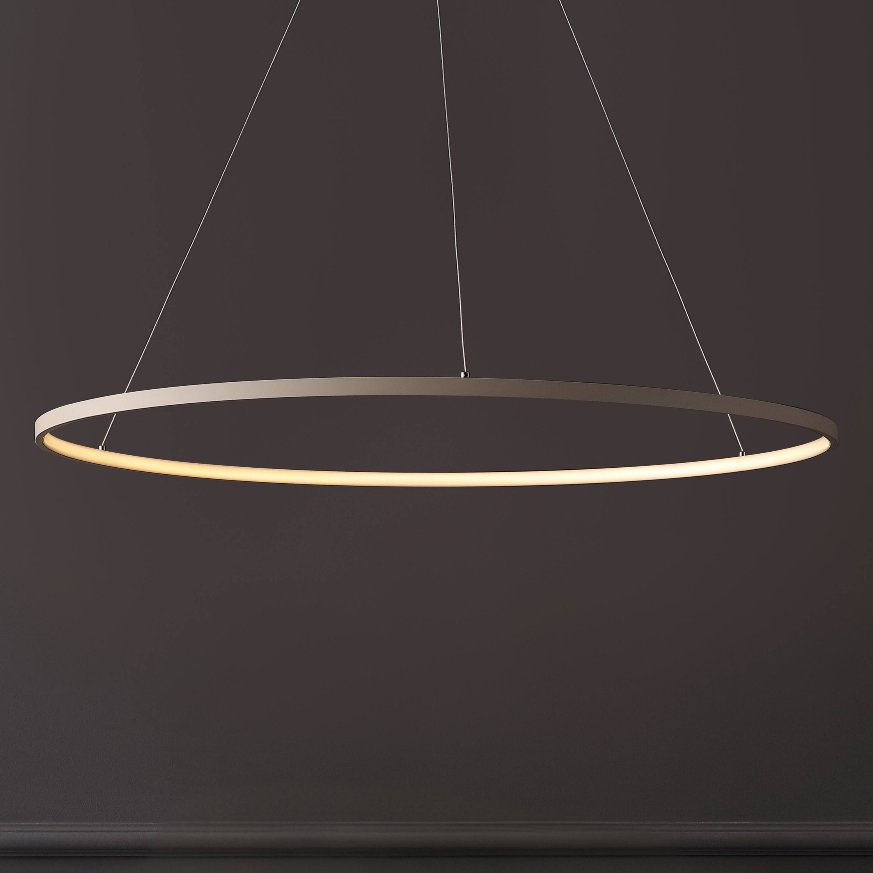 Alt View 1. Jonathan Y - Brice 35" Modern Contemporary Metal Round Dimmable Integrated LED Pendant, Beige - Beige.