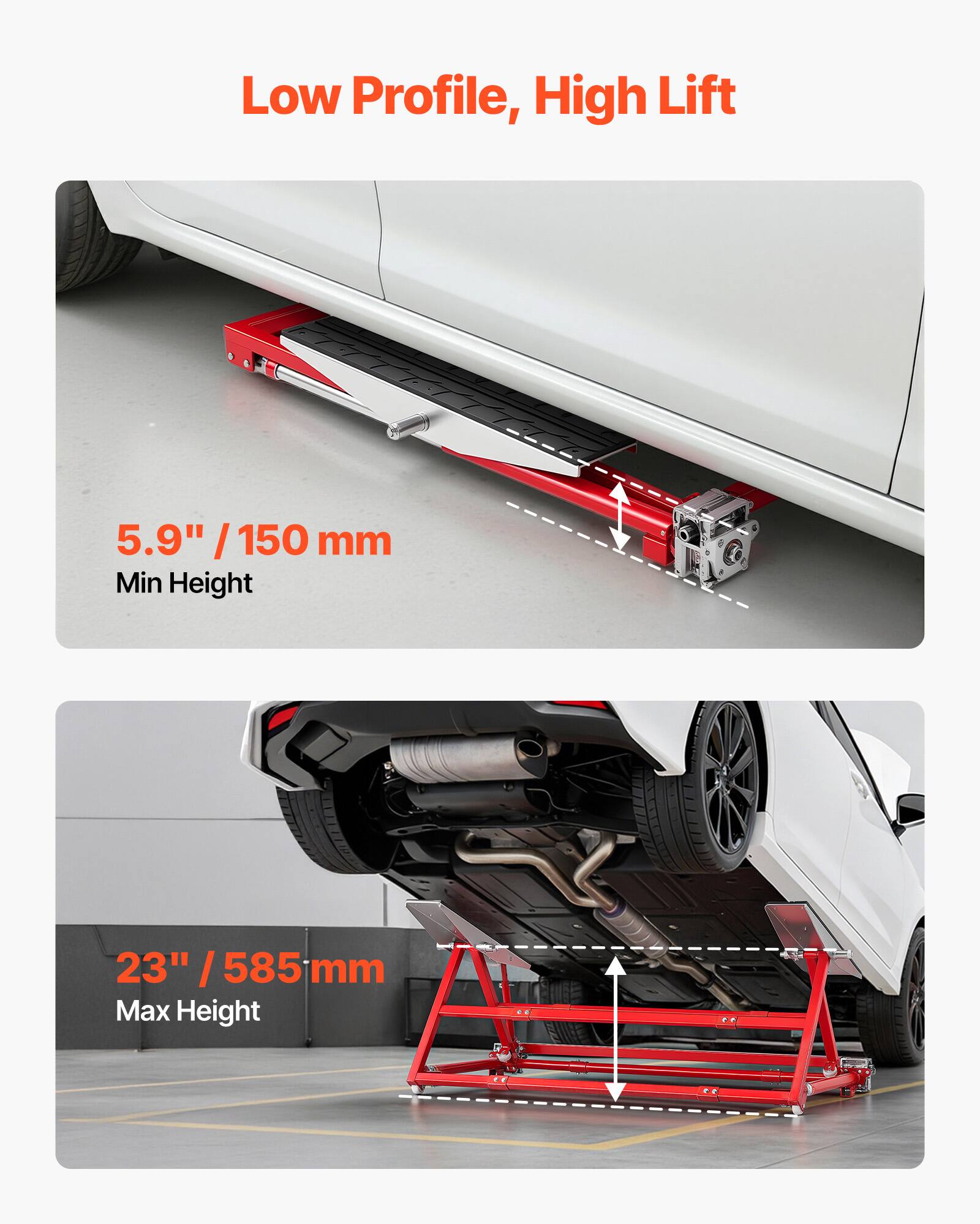 Low Profile, High Lift

5.9" / 150 mm  
Min Height

23" / 585 mm  
Max Height