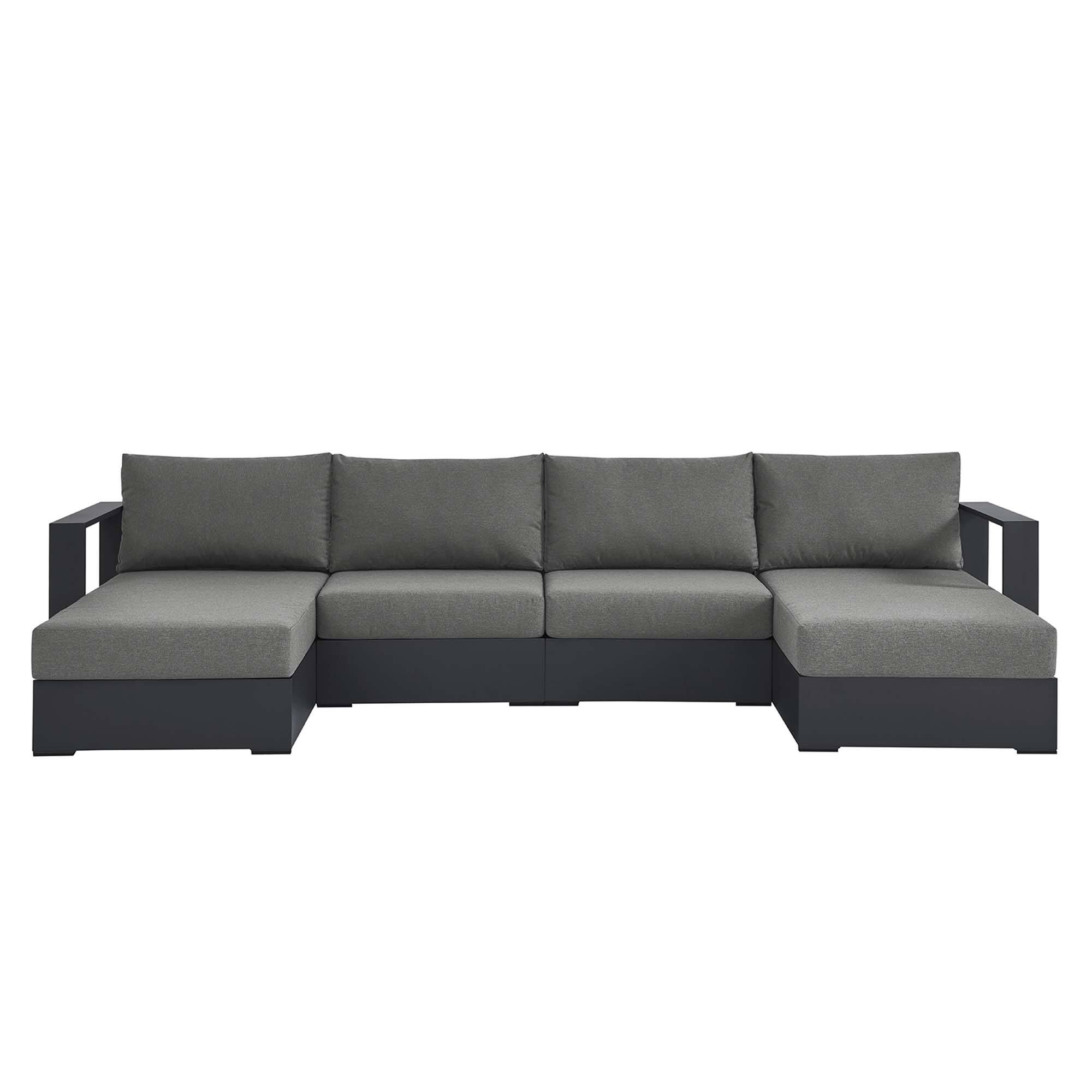 Alt View 2. Modway - Tahoe 4-Piece Outdoor Powder-Coated Aluminum Sectional Sofa Set - Gray Charcoal.