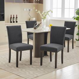 Acekool - Dining Chairs Set of 4, Linen Fabric Upholstered Parsons Diner Room Chair Sets, Nailhead Trim Design - Dark Gray