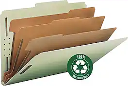 Smead - 100% Recycled Pressboard 2/5-Cut Tab Classification Folders, 8-Fasteners, 3-Partitions, Legal, 10/Box - Gray/Green