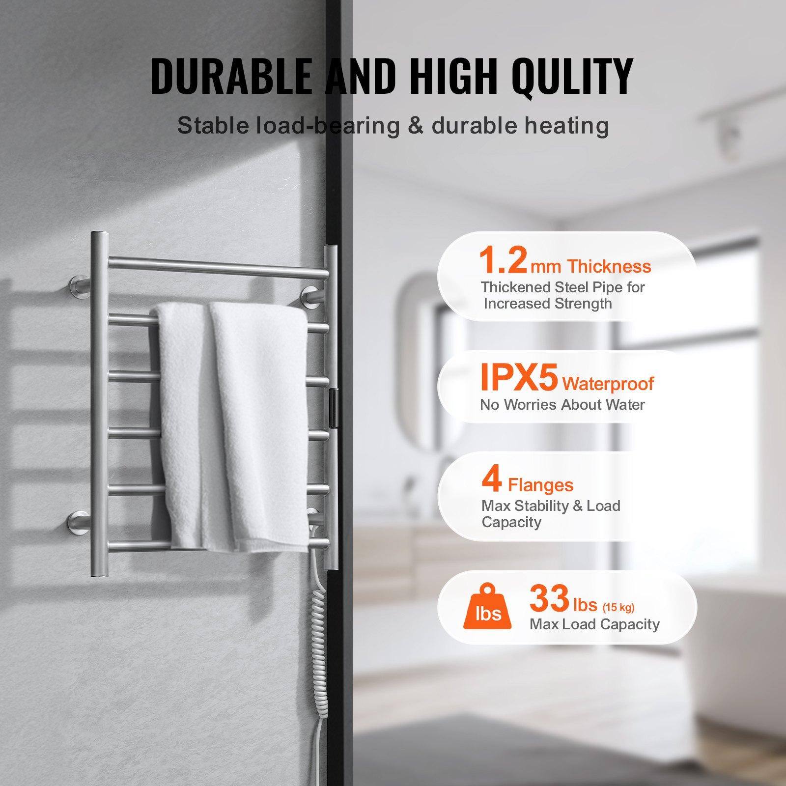 DURABLE AND HIGH QUALITY  
Stable load-bearing & durable heating  

1.2 mm Thickness  
Thickened Steel Pipe for Increased Strength  

IPX5 Waterproof  
No Worries About Water  

4 Flanges  
Max Stability & Load Capacity  

33 lbs (15 kg)  
Max Load Capacity