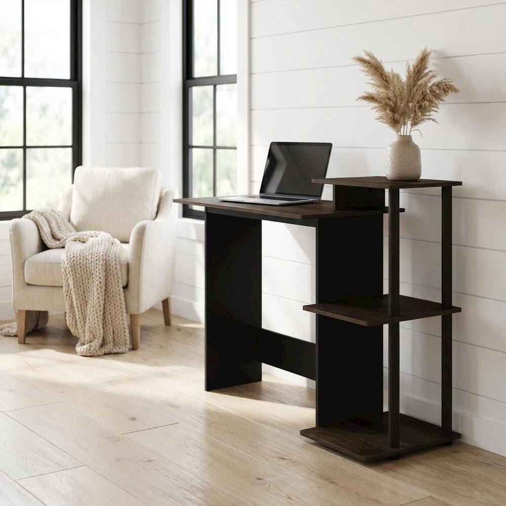 Angle. BisonOffice - Dark Walnut Laptop Desk with Spacious Surface and Sturdy Design - Columbia Walnut/Brown.