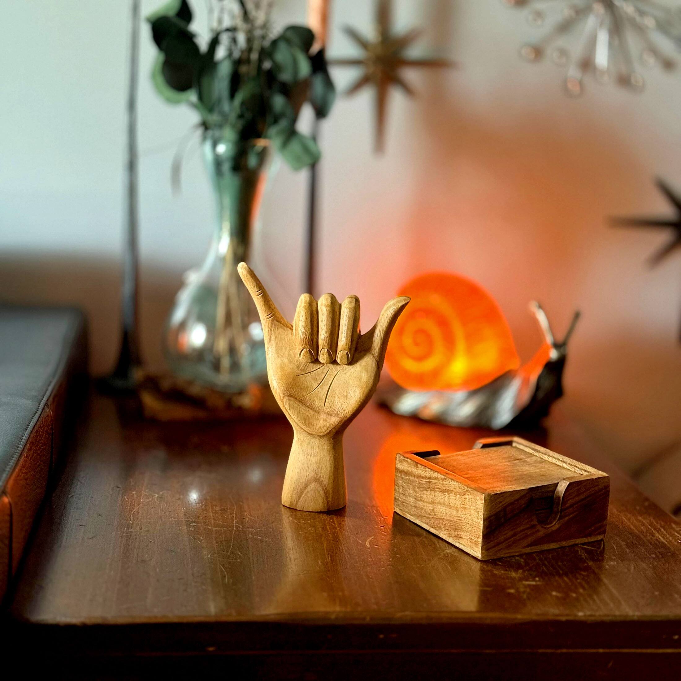 Alt View 5. Zeckos - Hang Loose Hand Sign Wooden Sculpture – 8" Eco-Friendly Albesia Wood Art – Perfect for Home Decor and Surf Lovers - Brown.
