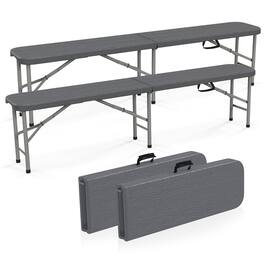 Gymax - 2PCS 6 ft Plastic Folding Bench Portable Fold-in-Half Seat w/ 1320 LBS Capacity - Gray
