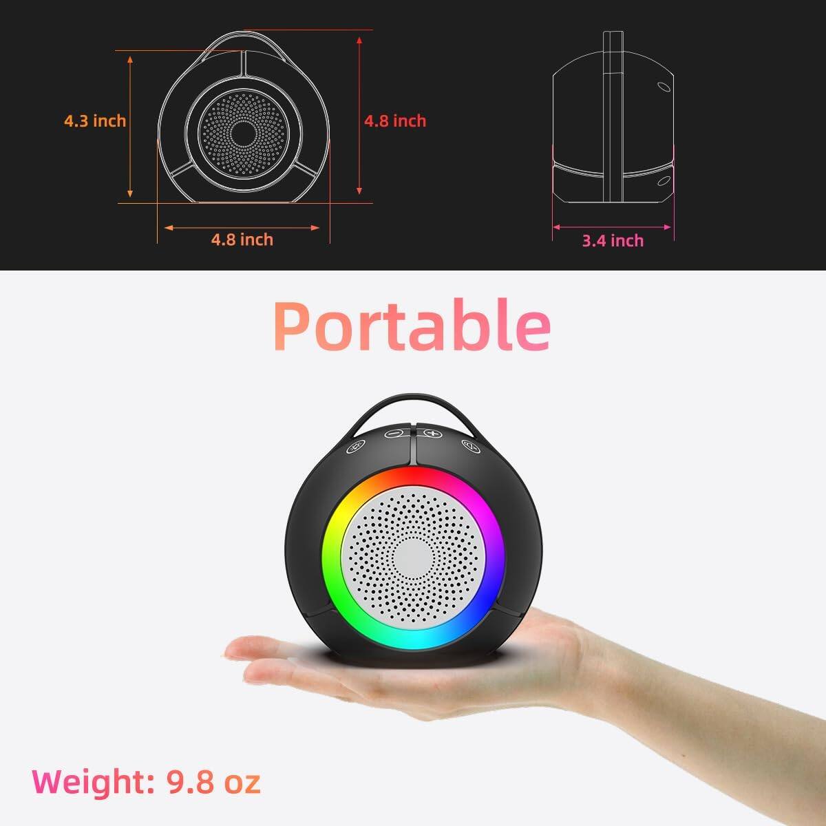 4.3 inch  
4.8 inch  
4.8 inch  
3.4 inch  

Portable  
Weight: 9.8 oz