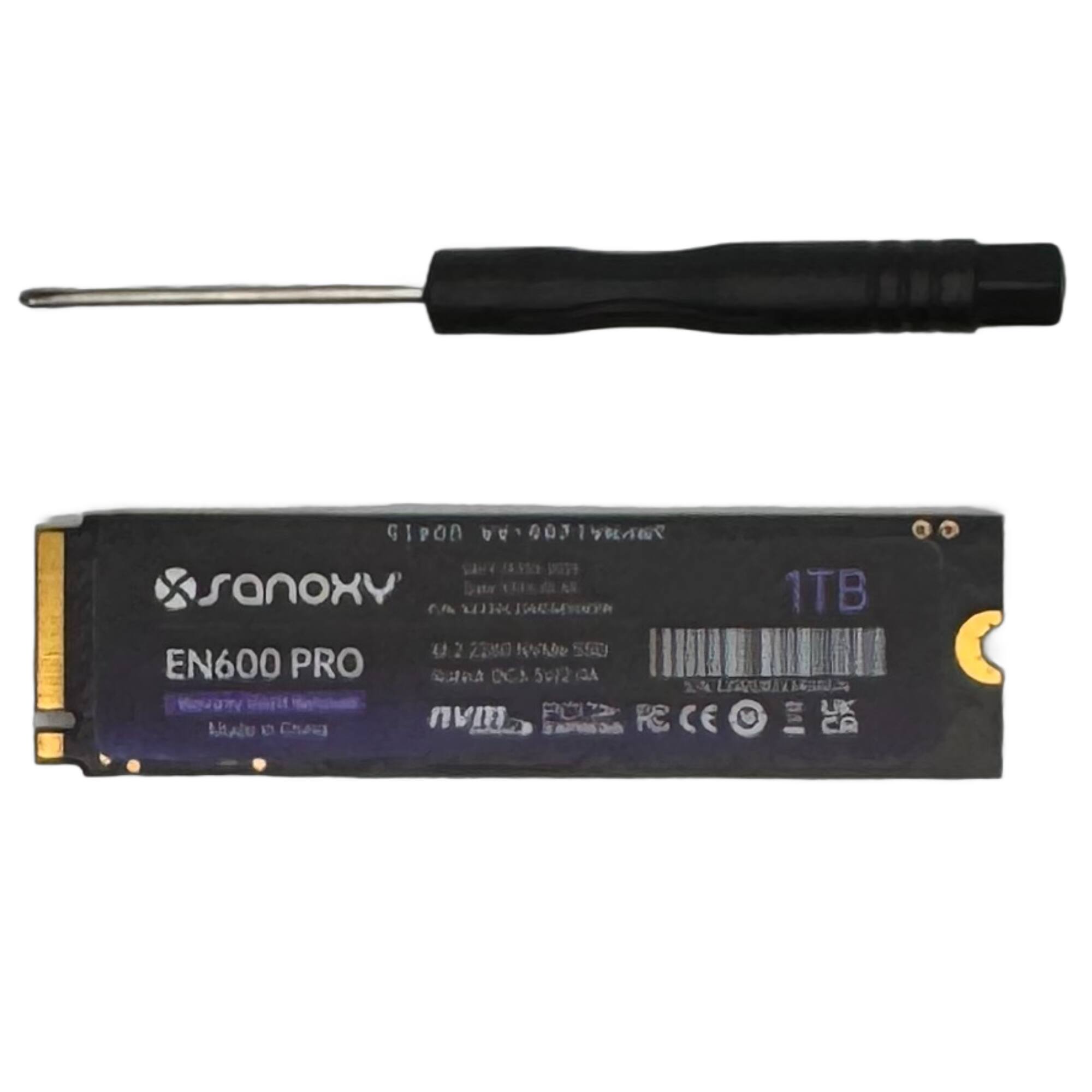 Sure, here is the corrected and grouped text from the image:

- **SanDisk**
- **EN600 PRO**
- **1TB**
- **Memory Stick Micro (M2)**
- **Made in China**
- **2280 N 550**
- **DCA 502 A 2**
- **LIAUA LESRS**
- **PCI UK**
- **nvm**
- **Re CA MA**
- **Chau**