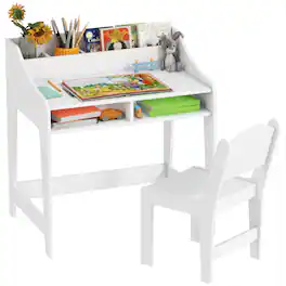 Qaba - Desk and Chair Set with Storage and Shelves, for Bedroom & Study Room - White