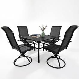 Yardgrace - 5 Pieces Outdoor Patio Dining Set,with 4-Piece Swivel Patio Rocking Chairs,1 dining table with an umbrella hole - Gray