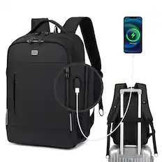 Front. Sugift - 18" Multi-Purpose Business Laptop Backpack with 18L Capacity and USB Port - Black.