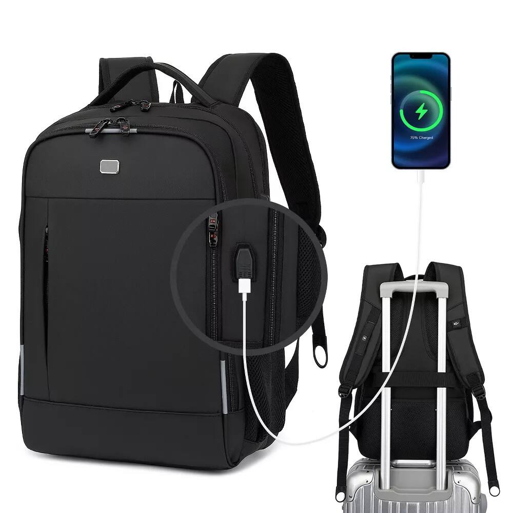 SKONYON - 18" Multi-Purpose Business Laptop Backpack with 18L Capacity and USB Port - Black