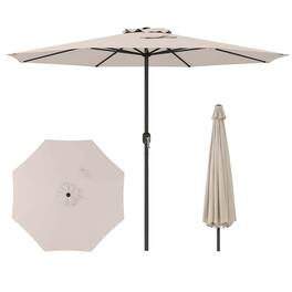 Costway - 12 FT Patio Umbrella Outdoor Market Umbrella with Crank Handle 8 Sturdy Ribs - Beige