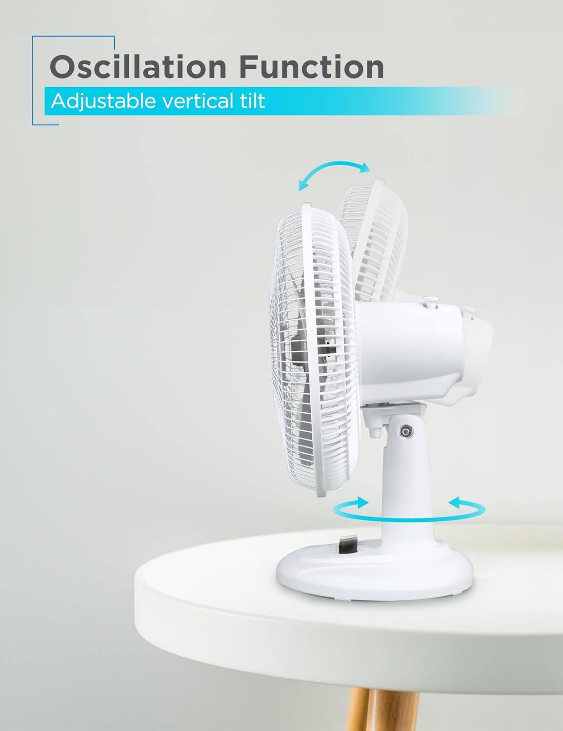 The text on the image is "Oscillation Function Adjustable vertical tilt."