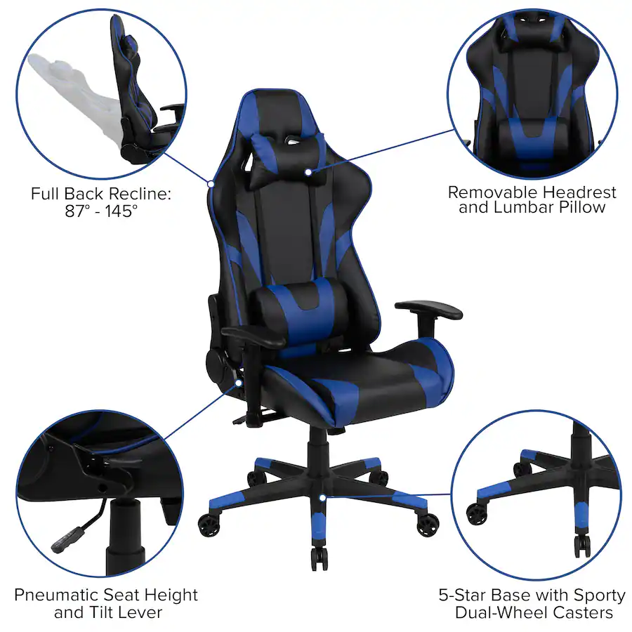 Emma + Oliver Gaming Desk & Chair Set Cup Holder, Headphone Hook, and ...