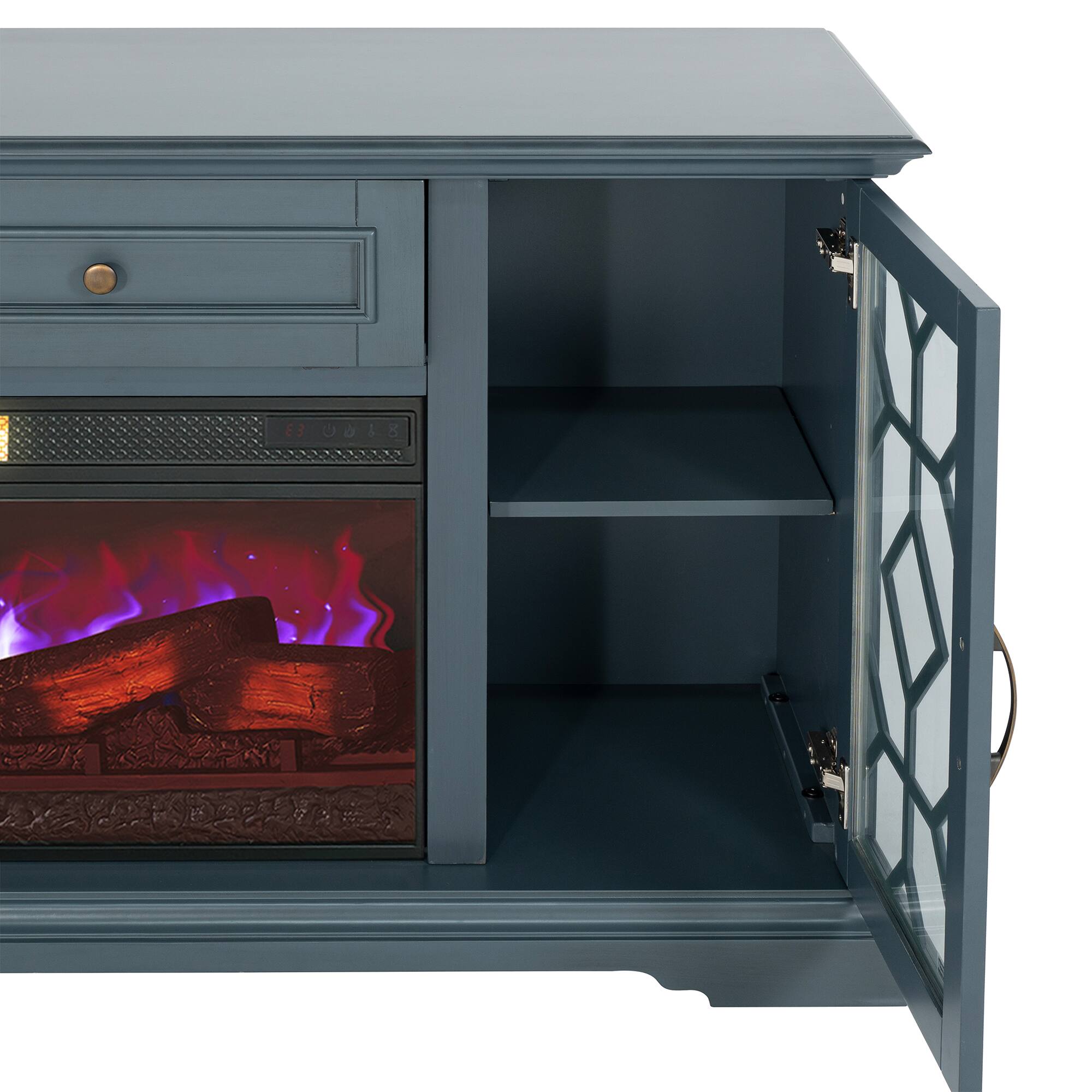 Alt View 7. Vaczon - 74" Fireplace TV Stand with Electric Fireplace, Entertainment Center Media Console with Storage Cabinets for Living Room - Blue Gray.