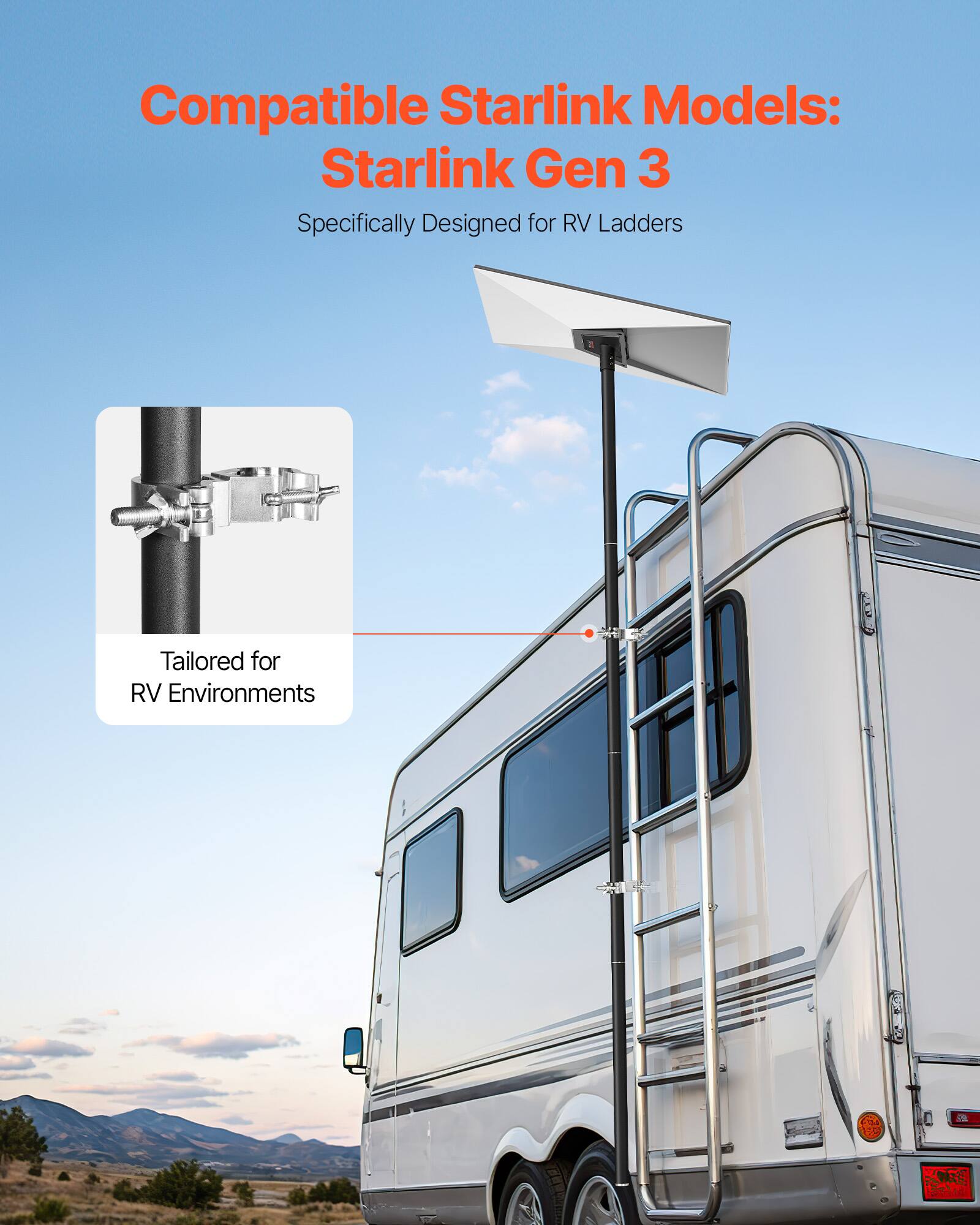 Compatible Starlink Models: Starlink Gen 3
Specifically Designed for RV Ladders
Tailored for RV Environments
A LOE