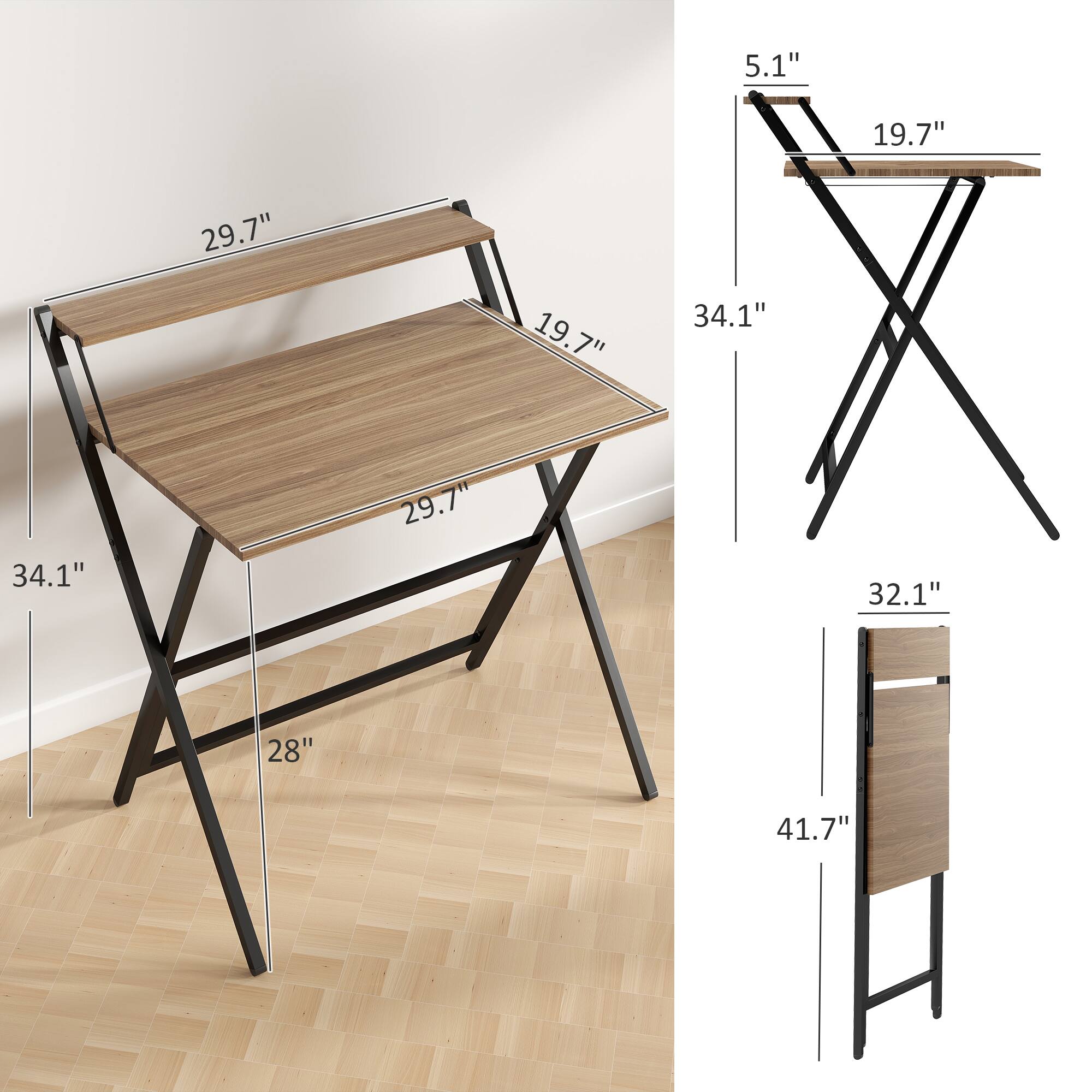 Width: 29.7"
Depth: 19.7"
Height: 34.1"
Height folded: 41.7"
Width folded: 28"
Thickness: 5.1"