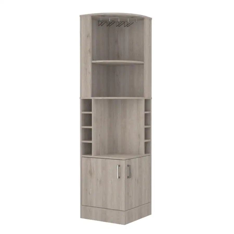 Bar Back Cubbies TuHome Syrah Corner Bar Cabinet, Eight Bottle Cubbies, Double Door, Two ...