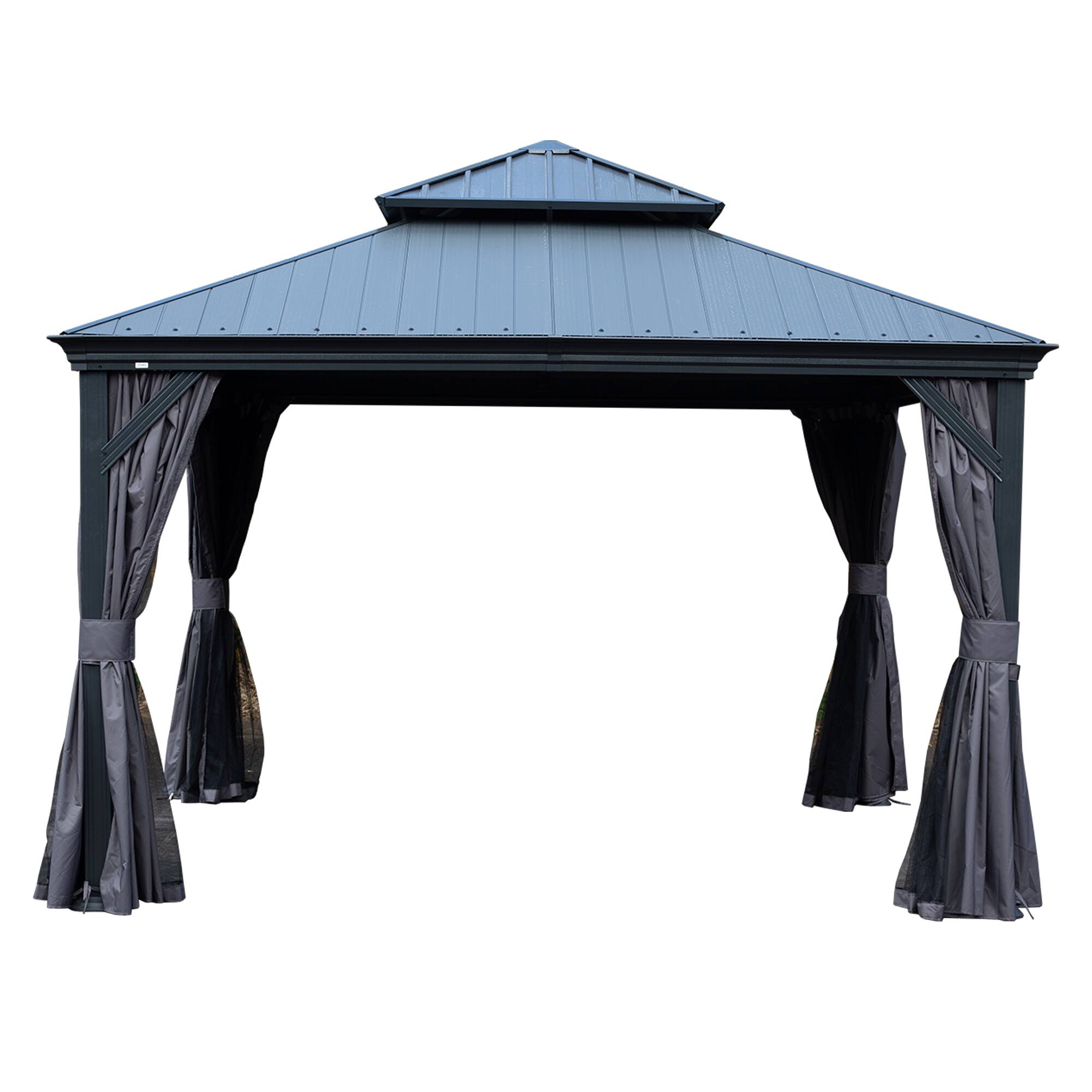 Alt View 7. Mondawe - 12x12 Metal Gazebo With Resin Roof ,Curtains and Mosquito Netting Included - Dark Gray.
