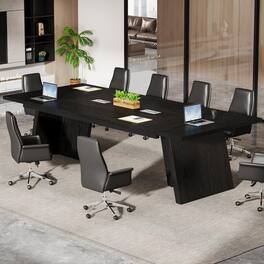 Tribesigns - 94.5-Inch Conference Table with Cable Grommets and Metal Frame for Office Meetings or Training - Black
