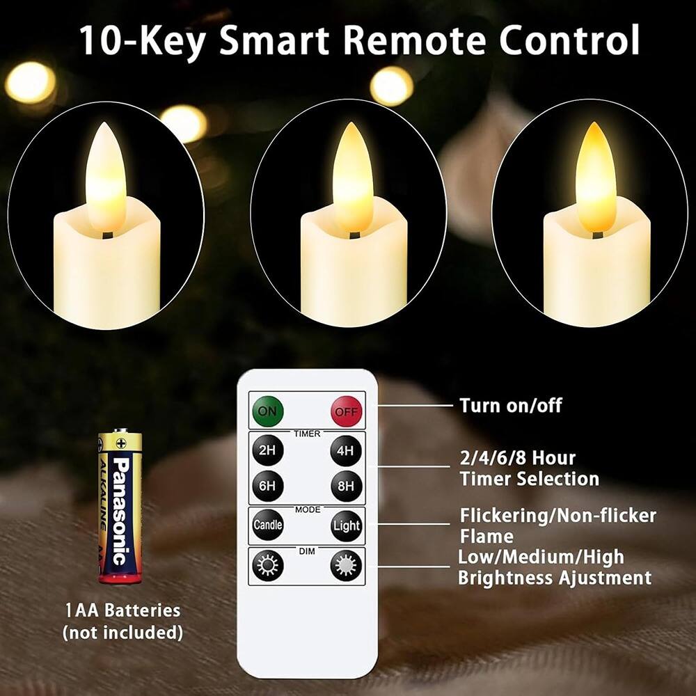 10-Key Smart Remote Control

- Turn on/off
- 2/4/6/8 Hour Timer Selection
- Flickering/Non-flicker Flame
- Low/Medium/High Brightness Adjustment

1AA Batteries (not included)