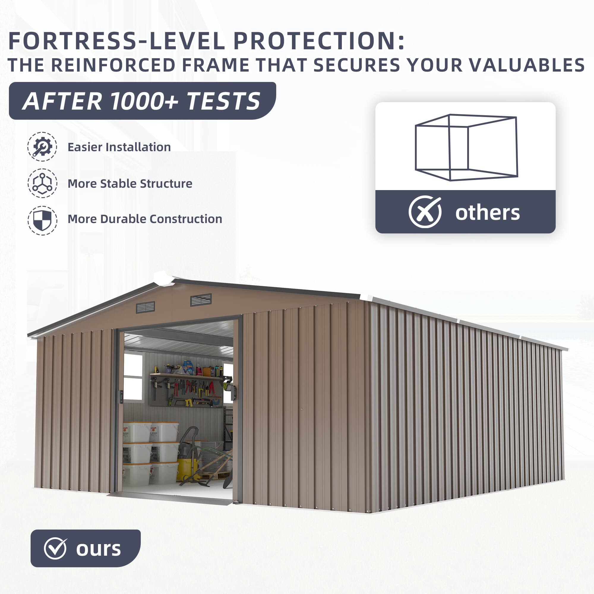 FORTRESS-LEVEL PROTECTION:  
THE REINFORCED FRAME THAT SECURES YOUR VALUABLES  
AFTER 1000+ TESTS  

- Easier Installation  
- More Stable Structure  
- More Durable Construction  

others  
ours