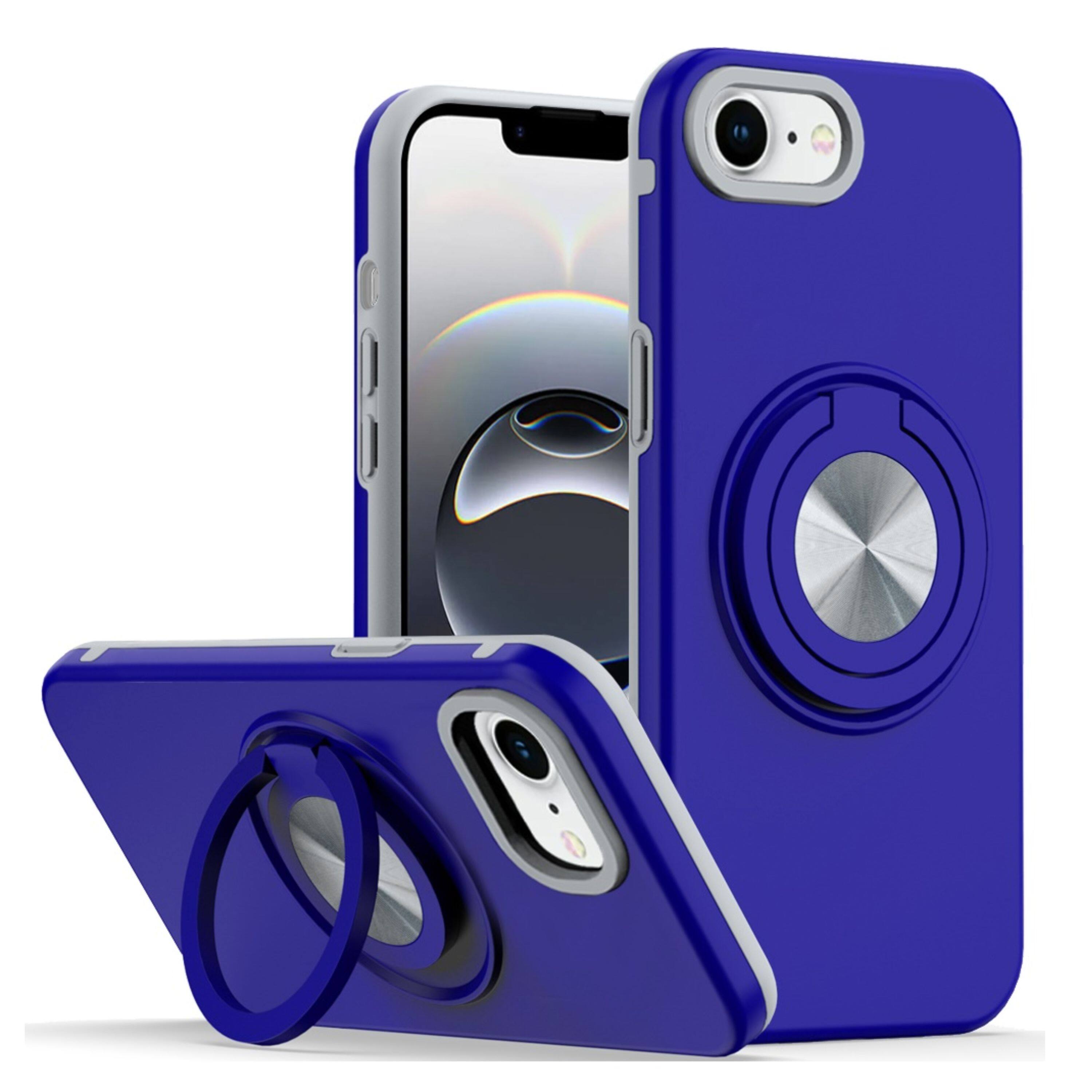 Kitcheniva - Solid Rugged Shockproof Phone Case With 360 Stand Tempered Glass For iPhone 16e/17e - Blue