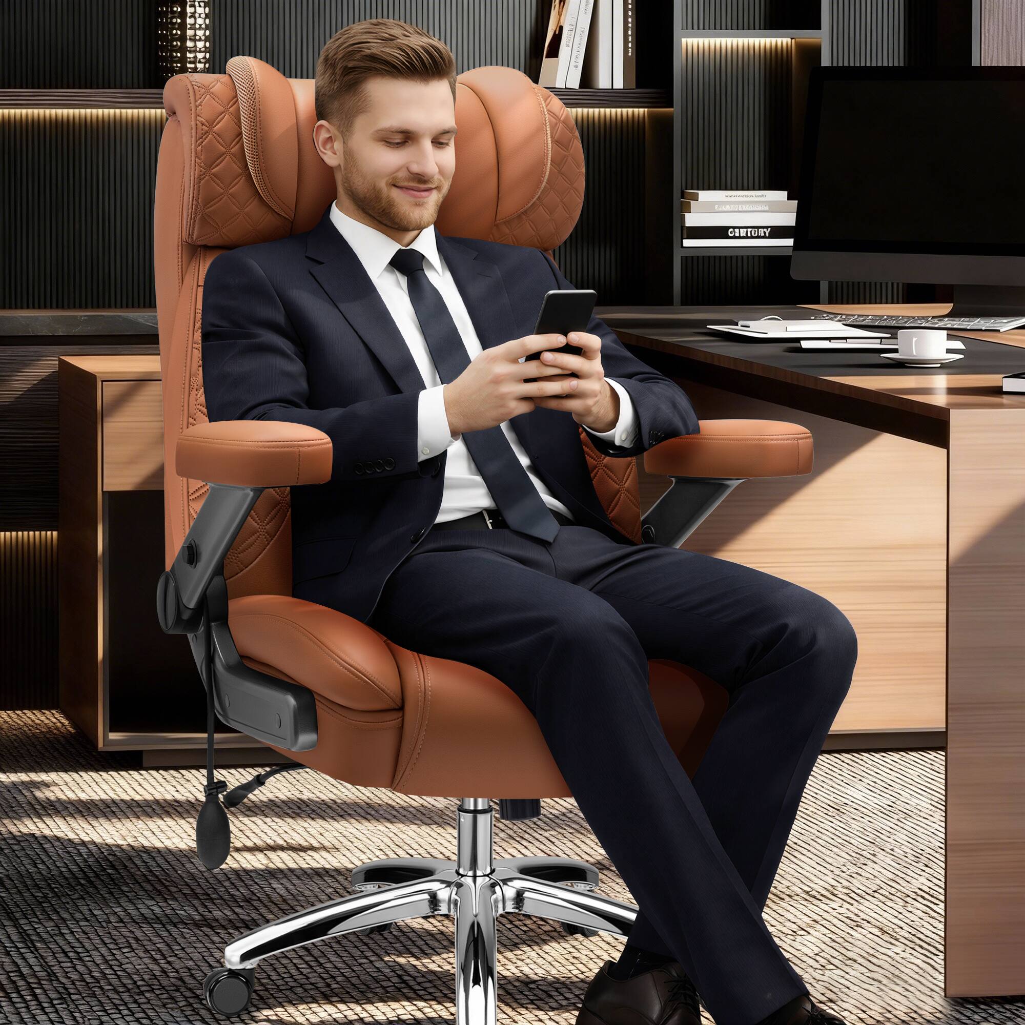 Alt View 5. KERDOM - Big Tall Ergonomic Office Chair with Air-Pumb Lumbar Support, 5D Adjustable Arms, Executive Desk Chair for Heavy People - Brown.