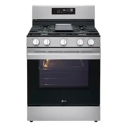 Front. LG - 6.3 Cu. Ft. Freestanding Gas True Convection Smart Range with EasyClean, Air Fry and UltraHeat 20K Burner - Stainless Steel.