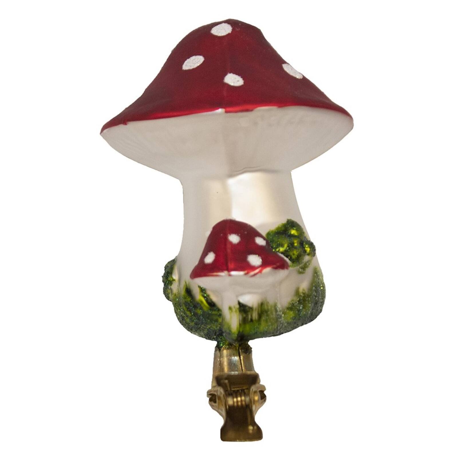 Alt View 1. Kurt S Adler - Kurt Adler Red Toadstool Mushroom Clip-On Glass Christmas Tree Ornaments 2-Piece Set 4 inch - Red.