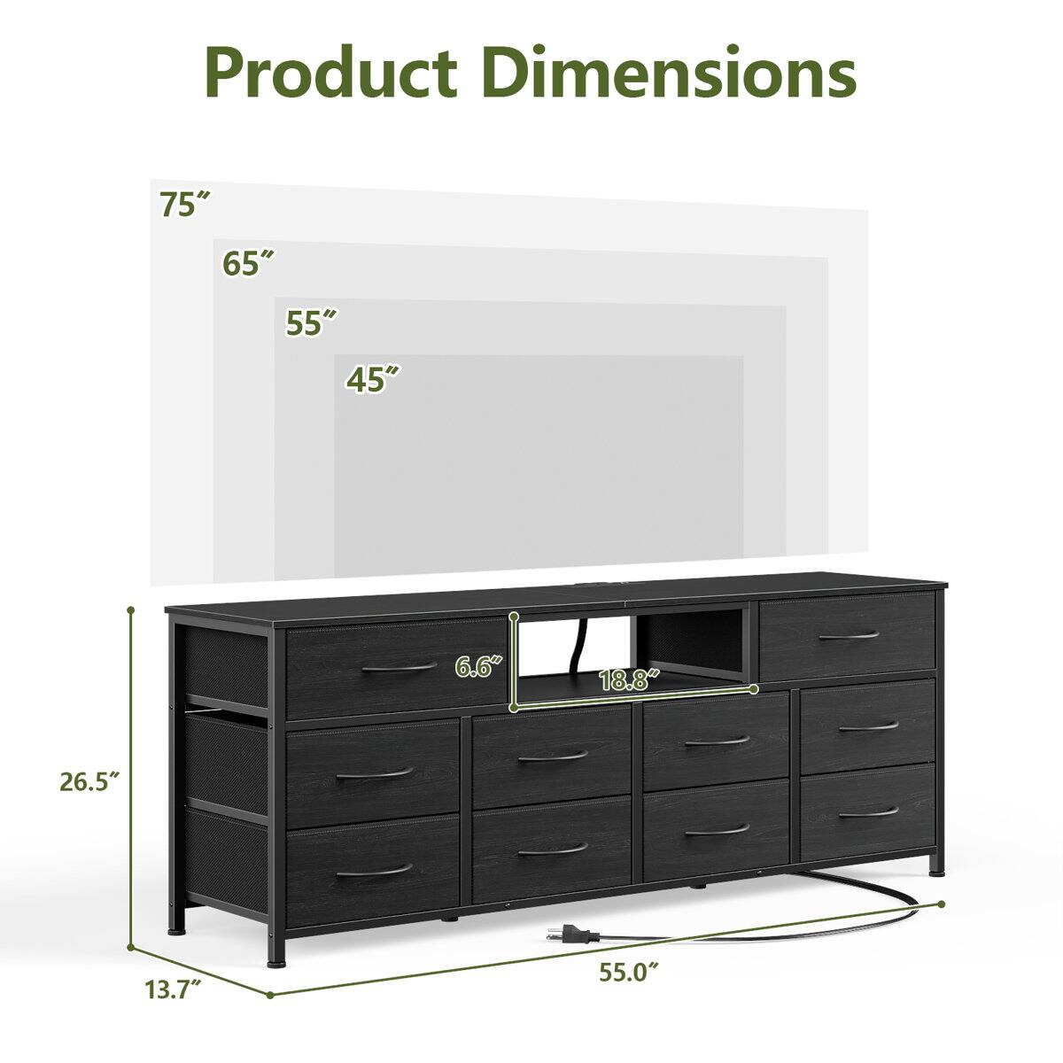 Product Dimensions: 75" x 65" x 55" x 45" x 6.6" x 18.8" x 26.5" x 13.7" x 55.0"