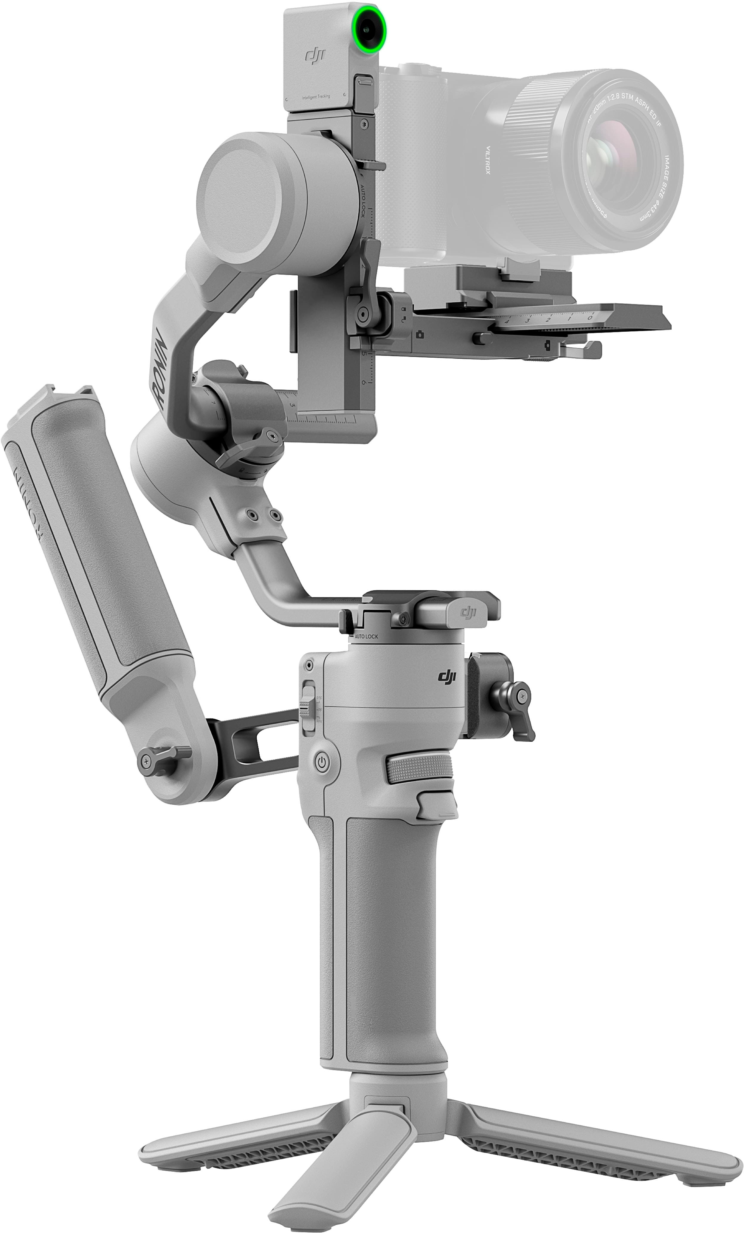 The image features a robotic arm with a camera attached to it. The camera is positioned at the top of the arm, and it is facing downwards. The robotic arm is designed to hold the camera securely and provide precise control over its movements. The arm is made of metal and has a sturdy construction, ensuring stability and durability. The camera itself is a high-quality device, capable of capturing detailed images and videos. Overall, the image showcases an advanced piece of technology that can be used for various applications, such as surveillance, inspection, or even scientific research.