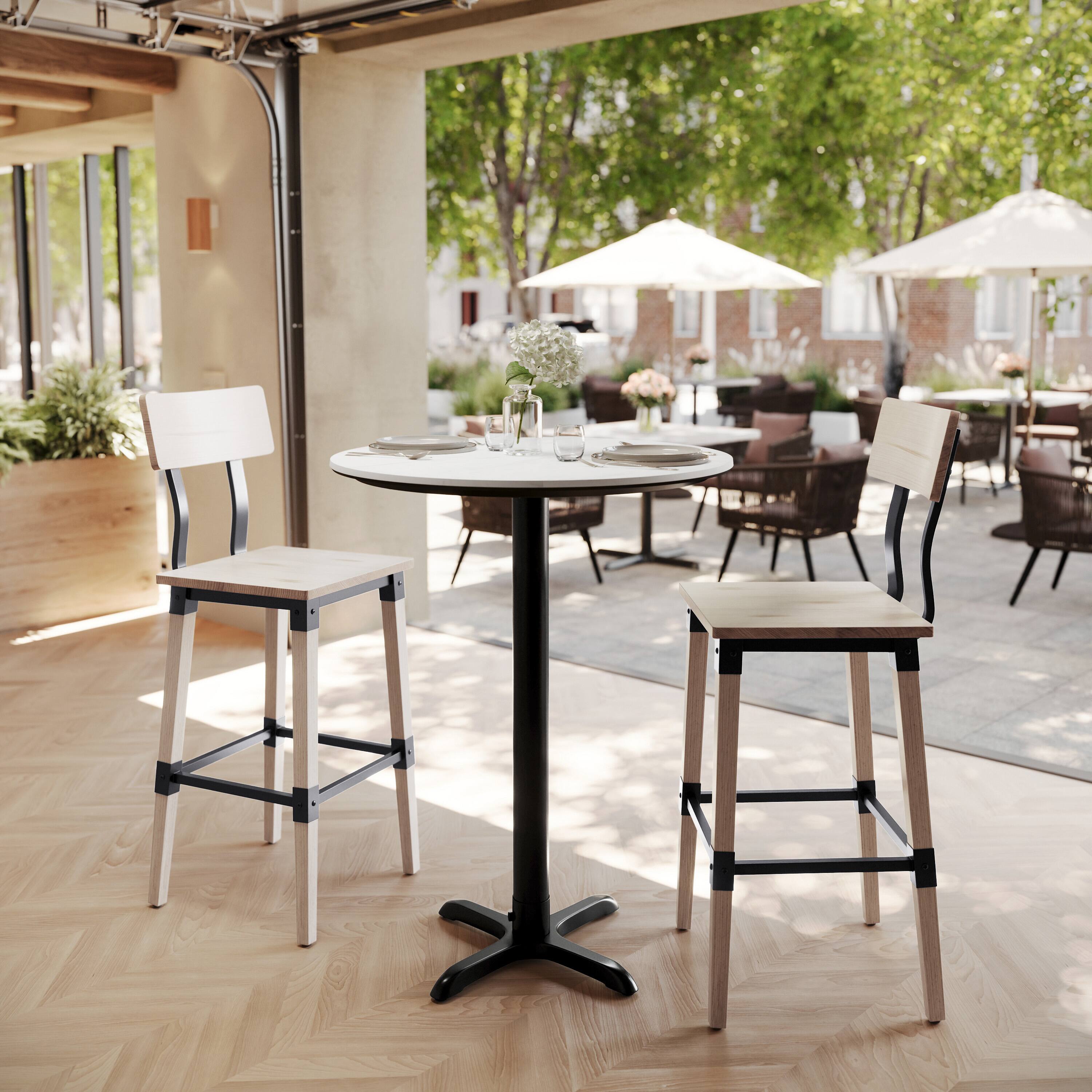 Alt View 1. Emma + Oliver - PureShield Tabletop with Seam-Free Surface Innovation and Bar Height Base - White Faux Marble/Black Base.