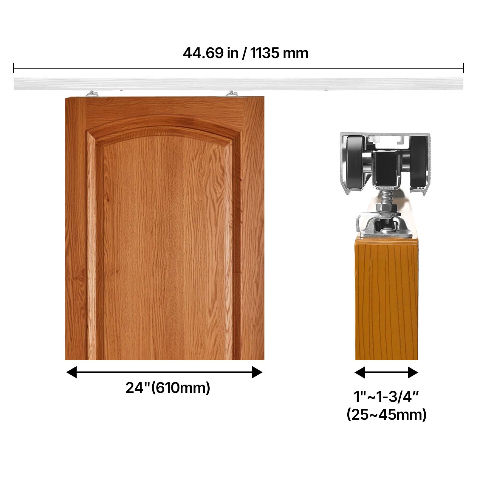 44.69 in / 1135 mm  
24" (610mm)  
1"~1-3/4" (25~45mm)
