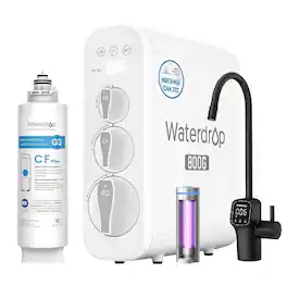 Waterdrop - G3P800 Tankless Under-Sink RO System, 800 GPD Membrane, UV Sterilizer, Black Smart LED Faucet, Extra G3-N1CF Filter - White