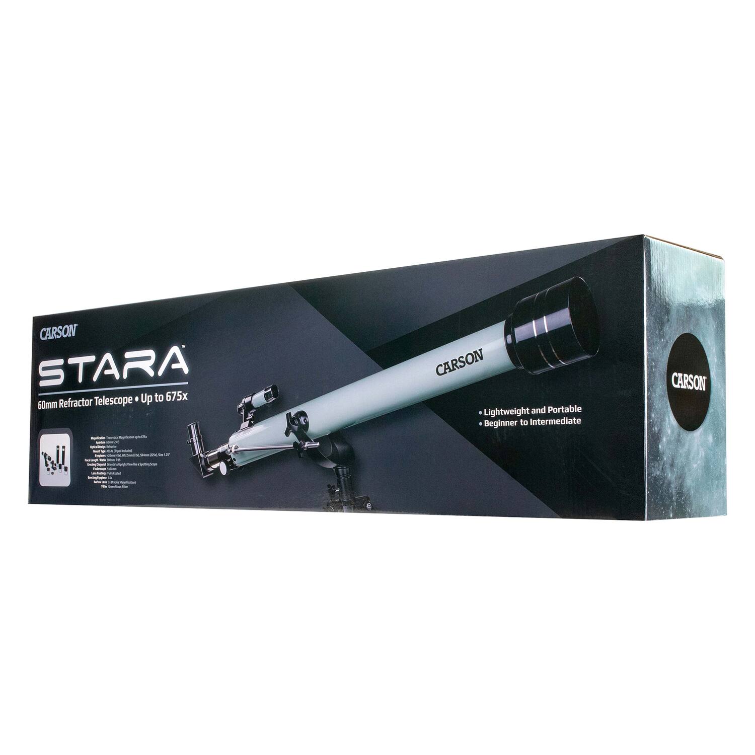 CARSON STARA Telescope 1 Up to 675x 60mm Refractor - Lightweight and Portable - Beginner to Intermediate