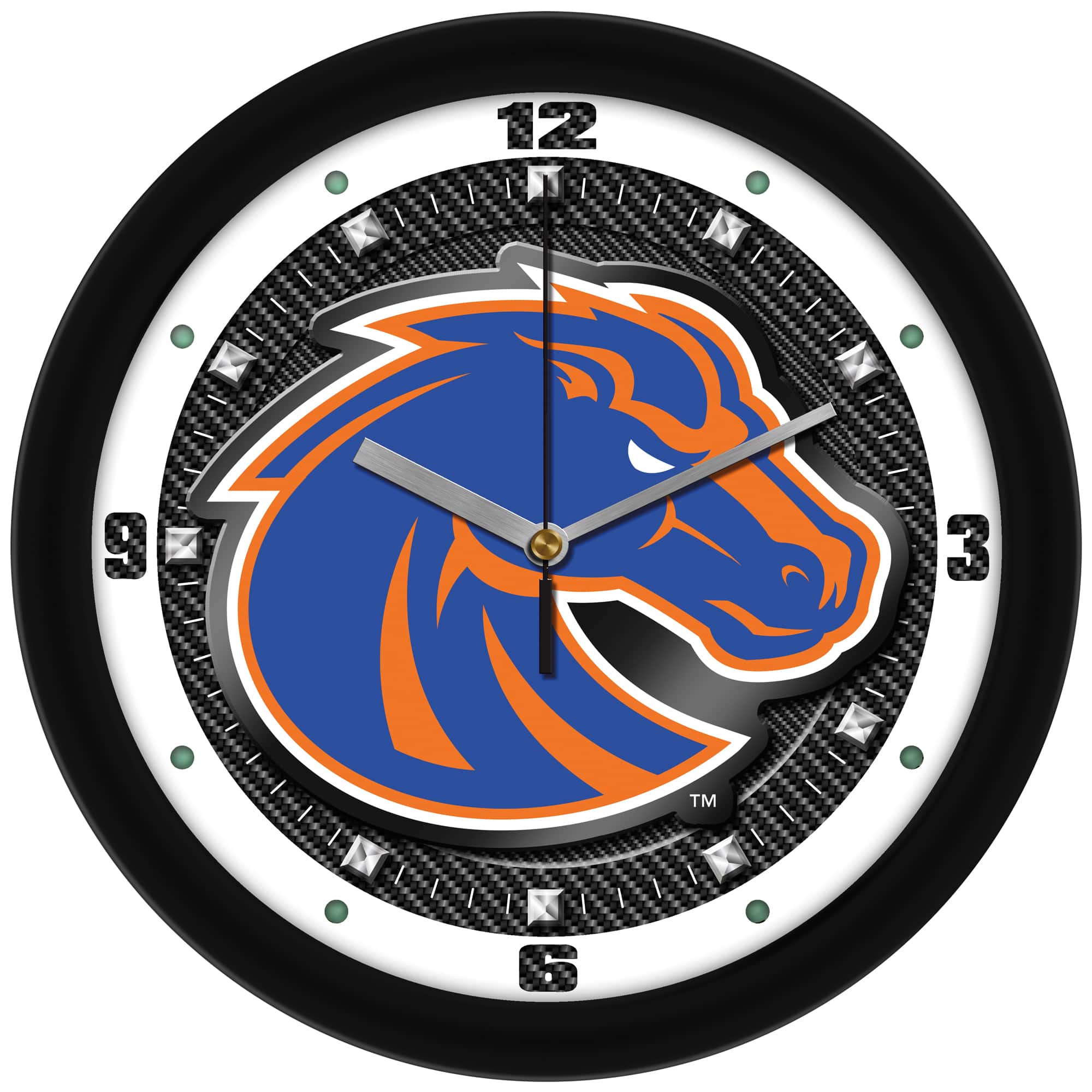 MpDirect - Boise State Broncos 11.5'' Suntime Premium Glass Face Carbon Fiber Wall Clock - Multicolor