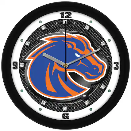Front. MpDirect - Boise State Broncos 11.5'' Suntime Premium Glass Face Carbon Fiber Wall Clock - Multicolor.